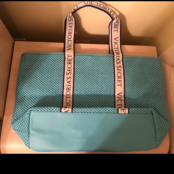 New Victoria’s Secret Turquoise Blue Woven Tote Bag & VS Turquoise Cooler Set - Picture 5 of 15